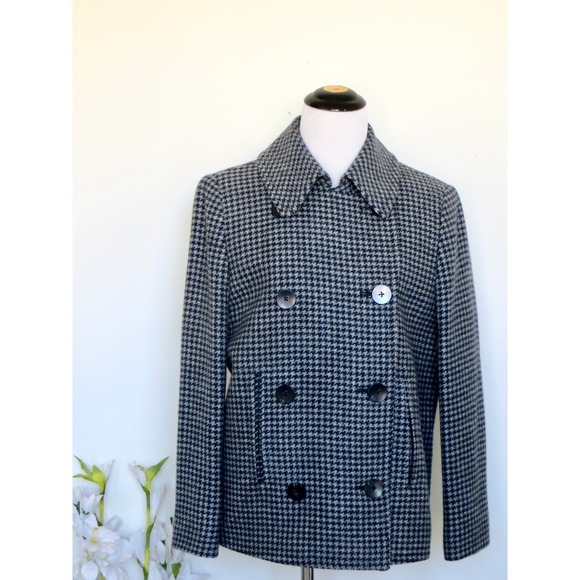 NEW! Lauren Ralph Lauren 100%  Wool Double Breasted Houndstooth Pea Coat Gray 8 - Picture 2 of 8